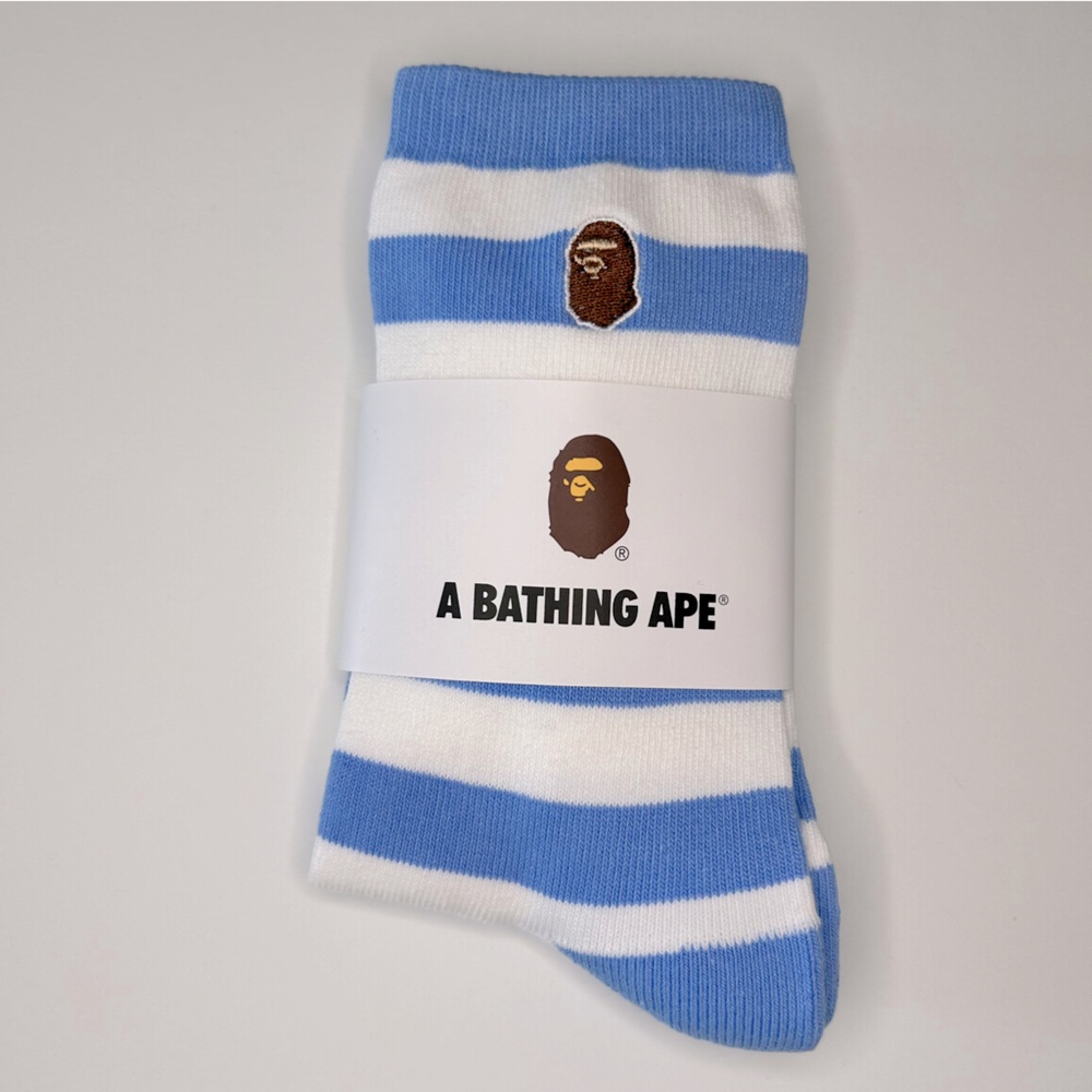 A Bathing Ape New Stripe Crew Socks Medium Azure Blue White